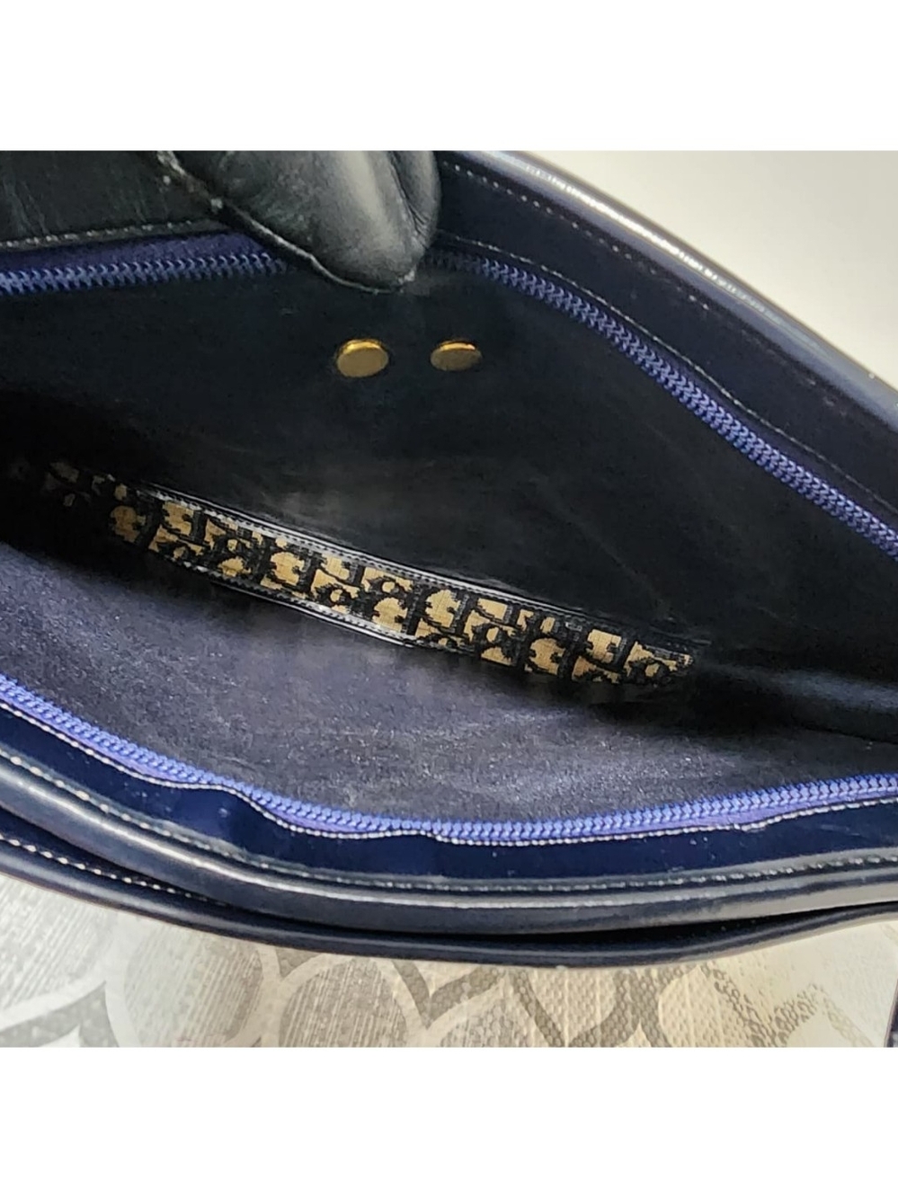 Christian Dior Vintage Diorissimo Top Handle Bag Beige/Navy Blue - Picture 15 of 16